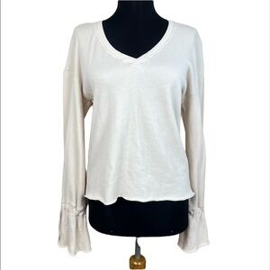 Nation LTD Tie‎ Cuff V Neck Neutral Sweatshirt